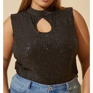 PLUS Size 30/32W - 5X | Sleeveless Mock Turtleneck Sequined Bodysuit | NEW